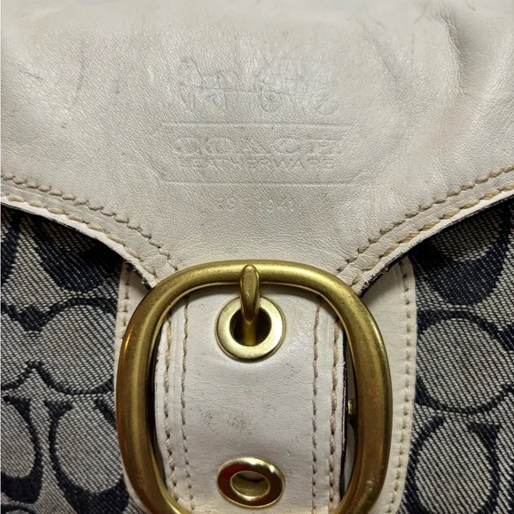Coach Y2K L0773-11772 Bleeker Denim Signature C Flap Satchel w White Leather GUC - Picture 2 of 16